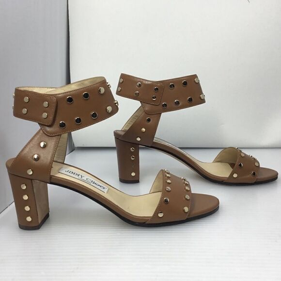 Jimmy Choo Brown Veto Studded Leather Sandals (B1) - Picture 2 of 8
